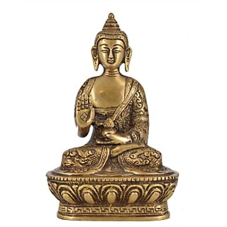 Brass Buddha Blessing Statue Idol for Home Decorative Showpiece - 17 cm (Brass, Gold)