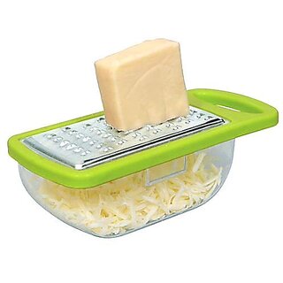 Stainless Steel Cheese Grater and Garlic Slicer - Detachable Unbreakable Clear Storage Container (Multicolor Pack of 1)