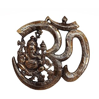 Metal New om Ganesh Frame Plate wall Hanging Decorative Showpiece - 26 cm (Metal, Brown)