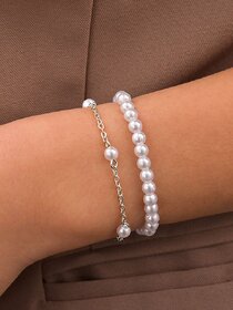 Techiefox Elegant Dual Layer Pearl Bracelet for Women  Premium Designer Jewelry Featuring Classic Full Pearl Strand
