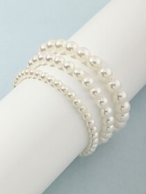 Techiefox Elegant Multi-Layer Faux Pearl Bracelet for Women and Girls  Classic White Beaded Bangle Style Wristwear