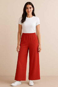 Sands Store Women Relaxed Red Viscose Rayon Trousers