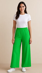 Sands Store Women Relaxed Green Viscose Rayon Trousers