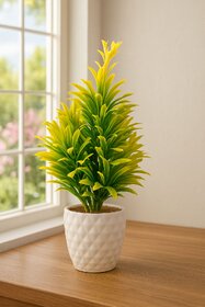 Artificial Decorative Plant with Yellow-Green Leaves in White Pot