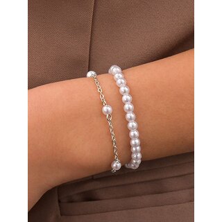 Techiefox Elegant Dual Layer Pearl Bracelet for Women  Premium Designer Jewelry Featuring Classic Full Pearl Strand