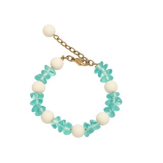Techiefox Stylish Ocean-Inspired Bracelet  Features Soft White Spheres and Transparent Aqua Plastic Beads