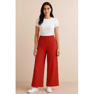 Sands Store Women Relaxed Red Viscose Rayon Trousers