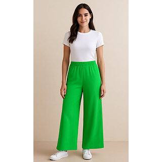 Sands Store Women Relaxed Green Viscose Rayon Trousers