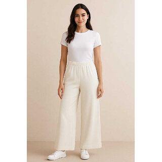 Sands Store Womens Relaxed White Viscose Rayon Trousers  Comfortable, Casual  Stylish Bottomsers