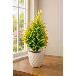 Artificial Decorative Plant with Yellow-Green Leaves in White Pot