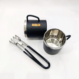 i WARE Stainless Steel Double Wall Tea/Coffee Mugs, Set of 2 Wire Tong Pakkad/Utensil Holder/Kitchen Pincers with Grip