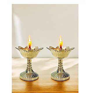 Brass Lotus Akhand Deep Paheldar Stand No.1 (Pack of 2) Brass (Pack of 2) Table Diya (Height 7 inch)