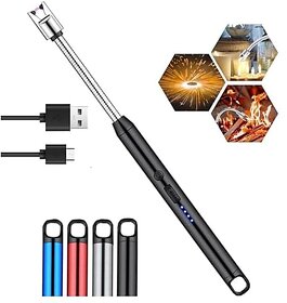 Gas Lighter for Kitchen Use  C-Type Rechargeable Electric Lighter Stove  Candle Lighter with USB Charging Port 400 Uses in Single Charge (Multicolor)