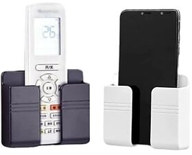 (Pack of 2) Multi-Purpose Mobile Charging Wall Stand Plastic Pack of 2pcs Mobile Holder (Black/White)