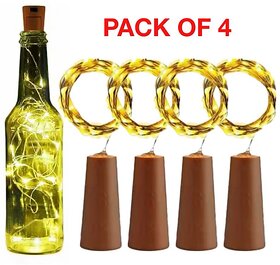 Pack of 4 LED Bottle Cork Lights - 6m Copper Wire String, Battery Operated, Mini Decorative Fairy Lights