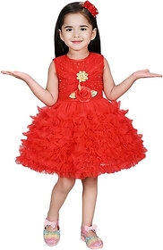 Little Mama Baby Girls Midi/Knee Length Party Dress(Red, Sleeveless)