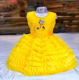 Little Mama Disney Princess Baby Girls Midi/Knee Length Party Dress(Yellow, Sleeveless)