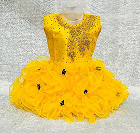 Little Mama Barbie Baby Girls Midi/Knee Length Party Dress(Yellow, Sleeveless)