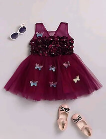 Little Mama Disney Princess Baby Girls Midi/Knee Length Party Dress(Maroon, Sleeveless)