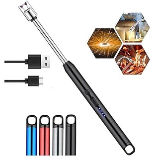Gas Lighter for Kitchen Use  C-Type Rechargeable Electric Lighter Stove  Candle Lighter with USB Charging Port 400 Uses in Single Charge (Multicolor)