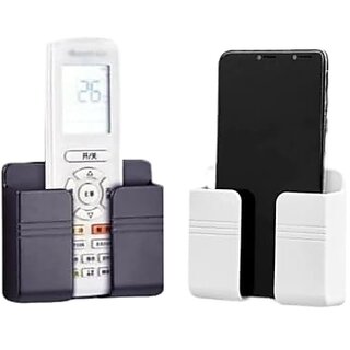 (Pack of 2) Multi-Purpose Mobile Charging Wall Stand Plastic Pack of 2pcs Mobile Holder (Black/White)