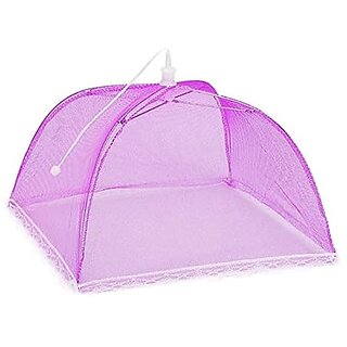 Reusable Collapsible Fabric Food Cover Tent - Foldable Umbrella Shape Mesh Cover for Meals, Multi-Color Pack of 1