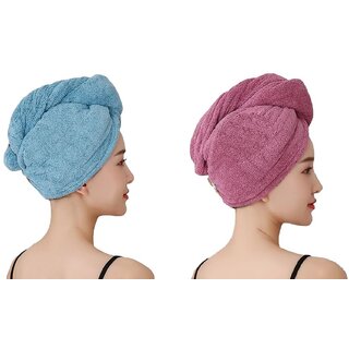 CIS Shower Caps  Multicolor Microfiber Hair Wrap Towels for Straight, Curly  Sensitive Hair (Pack of 2)