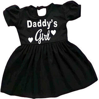 Little Mama Girls Midi/Knee Length Casual Dress(Black, Short Sleeve)