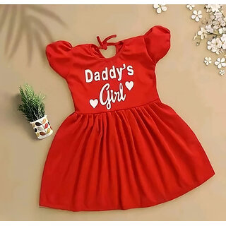 Little Mama Baby Girls Below Knee Casual Dress(Red, Cap Sleeve)