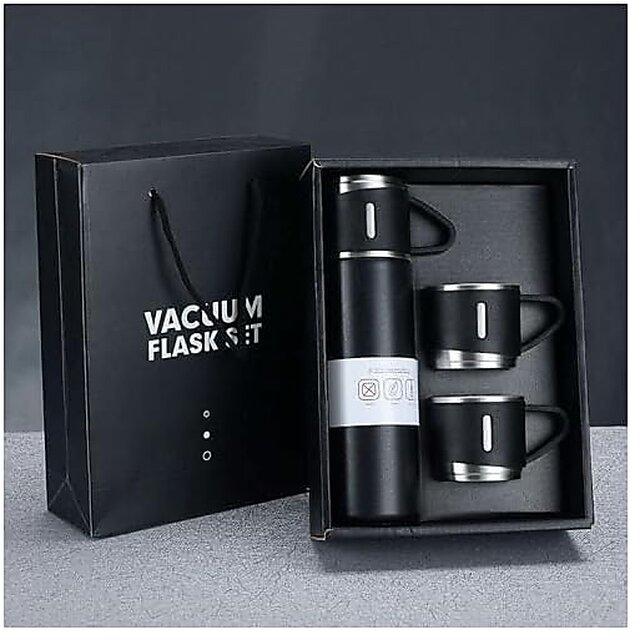 Buy Stainless Steel 500ml Vacuum Flask Set with 2 Cups | Double Wall ...