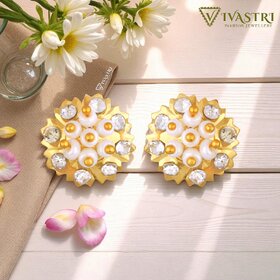 Vivastri Stud Alloy Gold Plated Earrings for Women & Girls [VIVA2772ERG-WHITE]