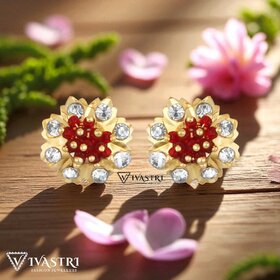 Vivastri Stud Alloy Gold Plated Earrings for Women & Girls [VIVA2775ERG-RED]