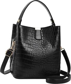 Luxury Black Croco Print Bucket Bag - Stylish Handbag with Elegant Design for All Occasions, Versatile Carrying Options, and Timeless Fashion Statement