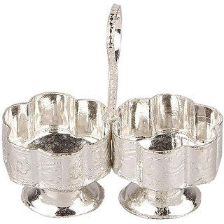Traditional German Silver Haldi Kumkum Kankawat Set with 2 Katori & Sindoor Dani  Pooja & Festival Gift