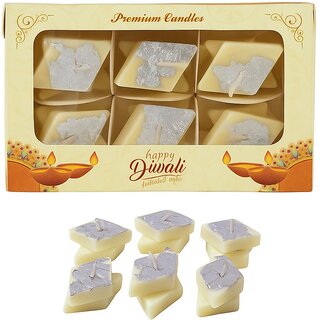 Tiny Shiny Soya Wax Barfi Design Candles  Decorative Diwali Decor, Festive Delight, Pack of 6