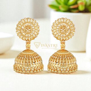 Vivastri Jhumki Alloy Gold Plated Earrings for Women & Girls [VIVA2747ERG]