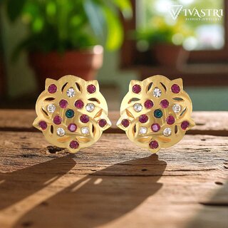 Vivastri Stud Alloy Gold Plated Earrings for Women & Girls [VIVA2766ERG]