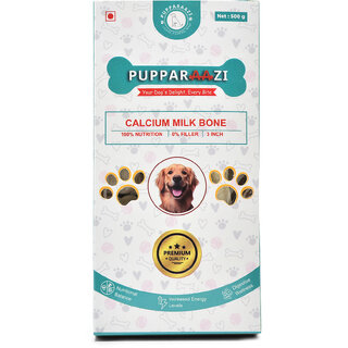 PUPPARAAZI Calcium Milk Bone Chew for Dogs 500g 3 Inch Rawhide Dental Treat Low Fat, Long-Lasting Chew