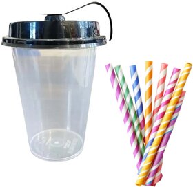 250ml Sipper Glass with Lid - 10 Pcs Pack And Free 10 Pcs Paper Straw