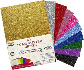 Premium Foam Glitter Sheets A4 Size  2mm Thick, 10 Sheets Multi-Color Sparkle Foam Paper  DIY Craft Sheets for Schools