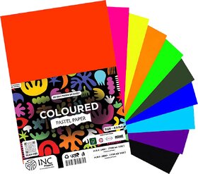 INC Coloured Flourscent Pastel Paper A4 Size  100 Sheets  80 GSM Premium Multicolor Craft Paper for School Projects