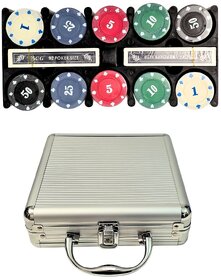 Silver Case Poker Set  100 Casino Chips, 2 Card Decks & 5 Dice, Premium Gaming Set for Home & Parties