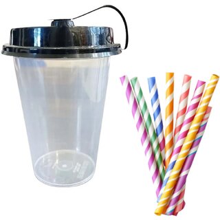 250ml Sipper Glass with Lid - 10 Pcs Pack And Free 10 Pcs Paper Straw