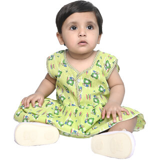 Kid Kupboard Cotton Baby Girls A-Line Frock, Green, Sleeveless, 9-12 Months KIDS7879