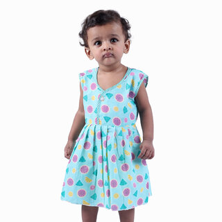 Kid Kupboard Cotton Baby Girls A-Line Frock, Blue, Sleeveless, 3-4 Years KIDS7881