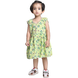 Kid Kupboard Cotton Baby Girls A-Line Frock, Green, Sleeveless, 3-4 Years KIDS7882