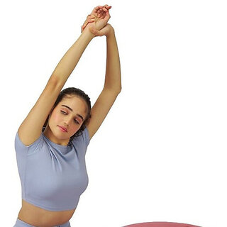 Sherox Women Blue Solid Round Neck Short Sleeve Crop Top