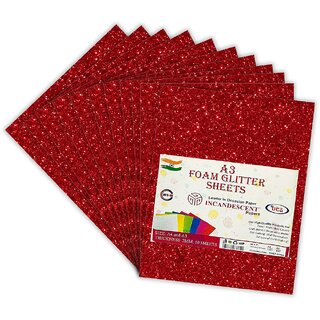 Premium Foam Glitter Sheets A3 Size  2mm Thick, 10 Sheets Multi-Color Sparkle Foam Paper