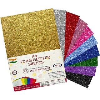 Premium Foam Glitter Sheets A4 Size  2mm Thick, 10 Sheets Multi-Color Sparkle Foam Paper  DIY Craft Sheets for Schools