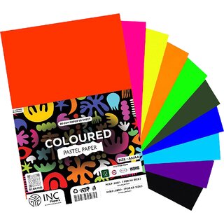 INC Coloured Flourscent Pastel Paper A4 Size  100 Sheets  80 GSM Premium Multicolor Craft Paper for School Projects